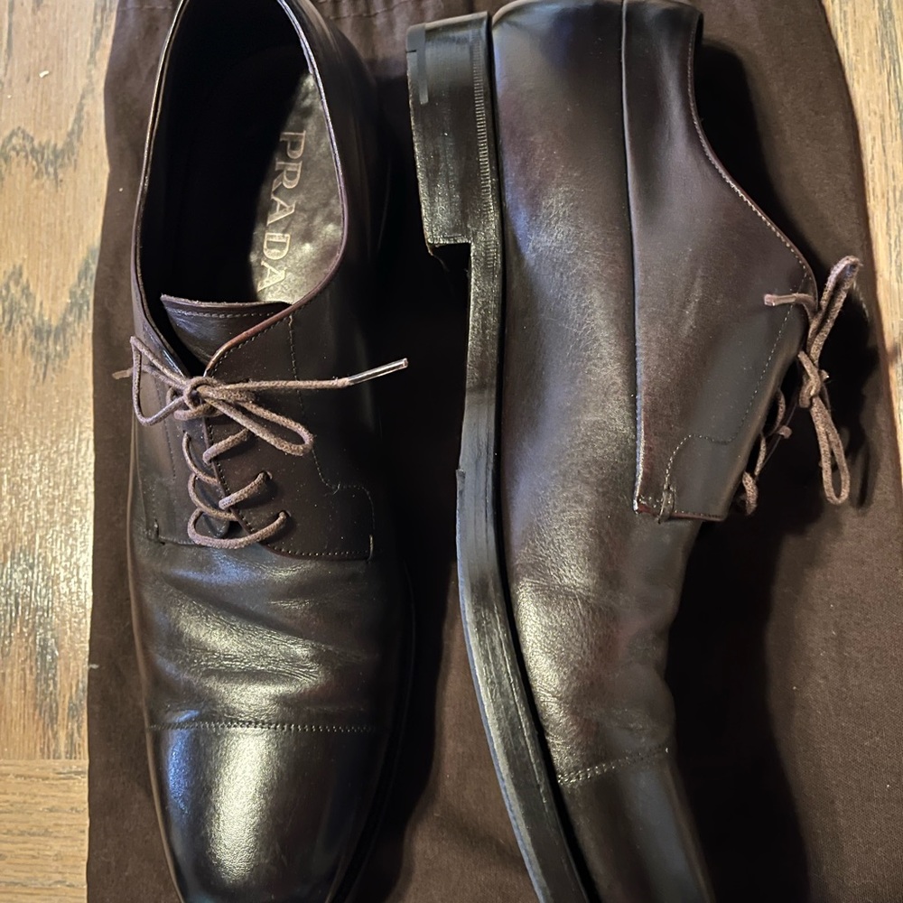 Prada Chocolate Brown Derby Dress Shoes - Picture 3 of 9